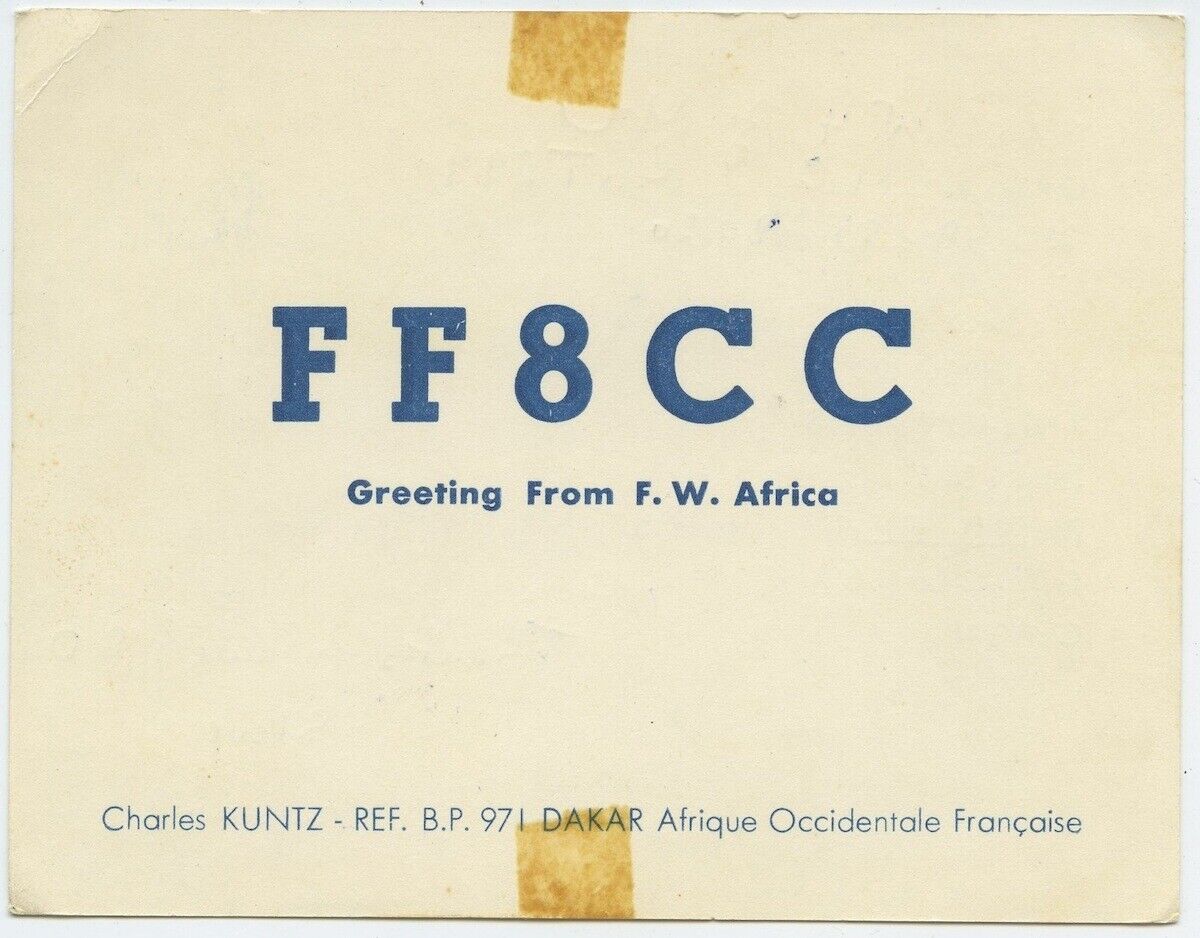 QSL Card From FF8CC French West Africa Mailed to Nashville Tn W4ZMC Vintage