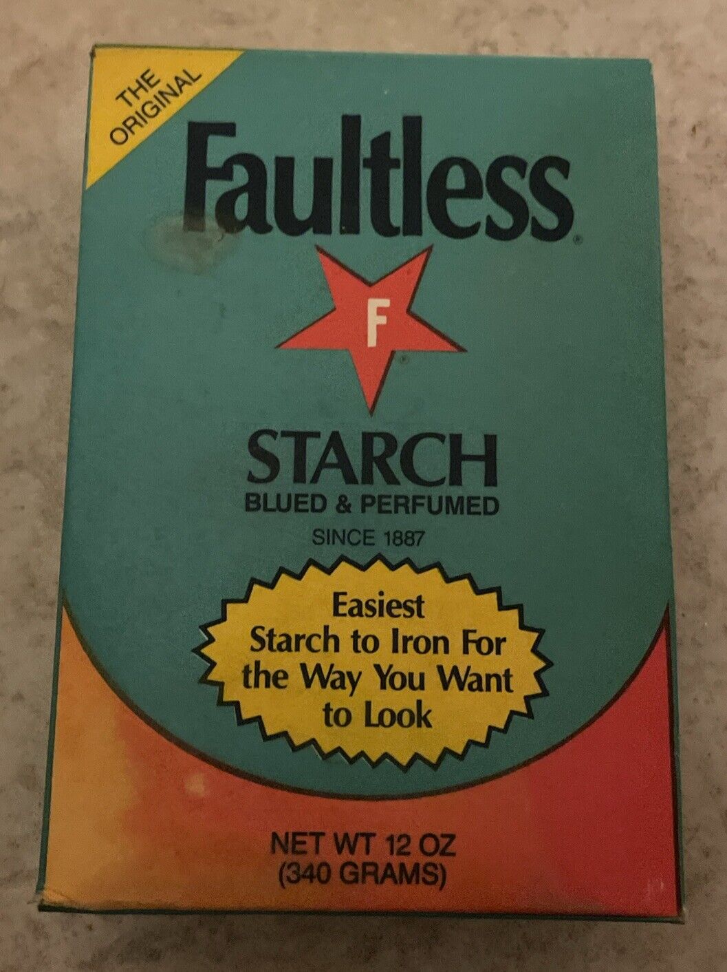 Vintage Faultless Starch Blued & Perfumed Unused 12oz. Box Ironing Starch