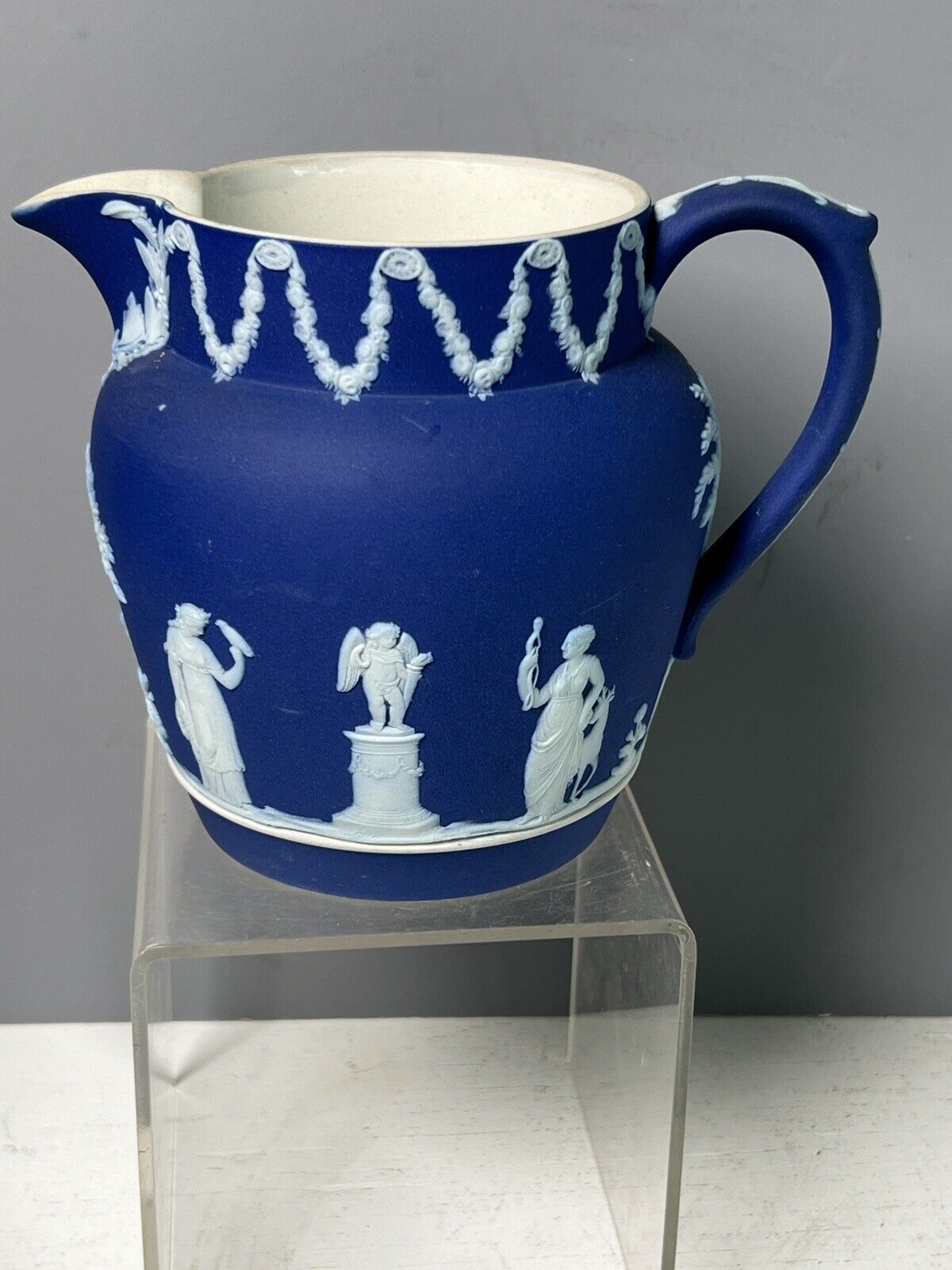Wedgewood (England) Mid Century Royal Blue Vintage English Jasperware Jug