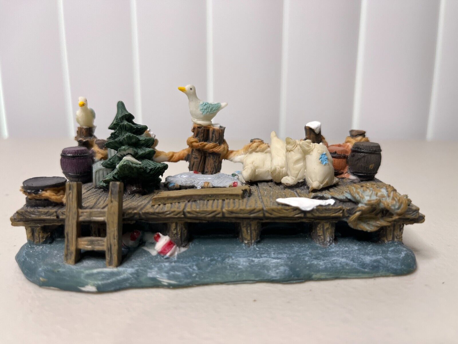 Lemax Christmas Village dock with cargo, tree and seagulls 4-1/2\