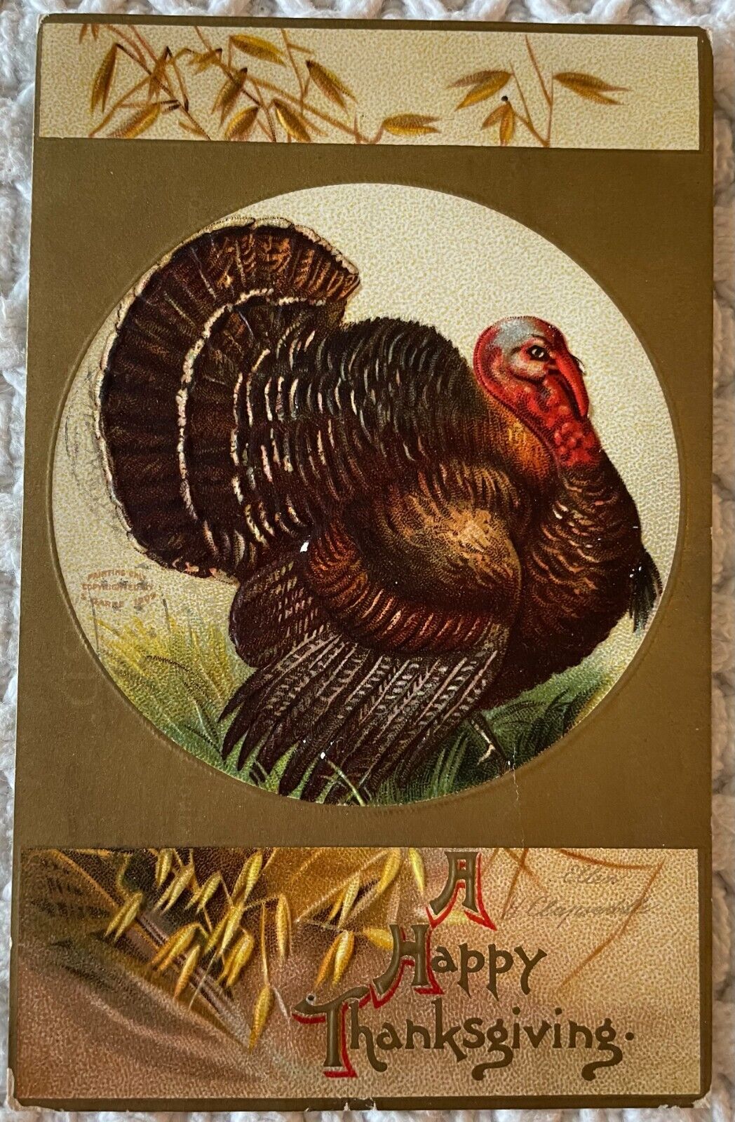 Ellen Clapsaddle A Happy Thanksgiving Turkey Golden Wheat postcard