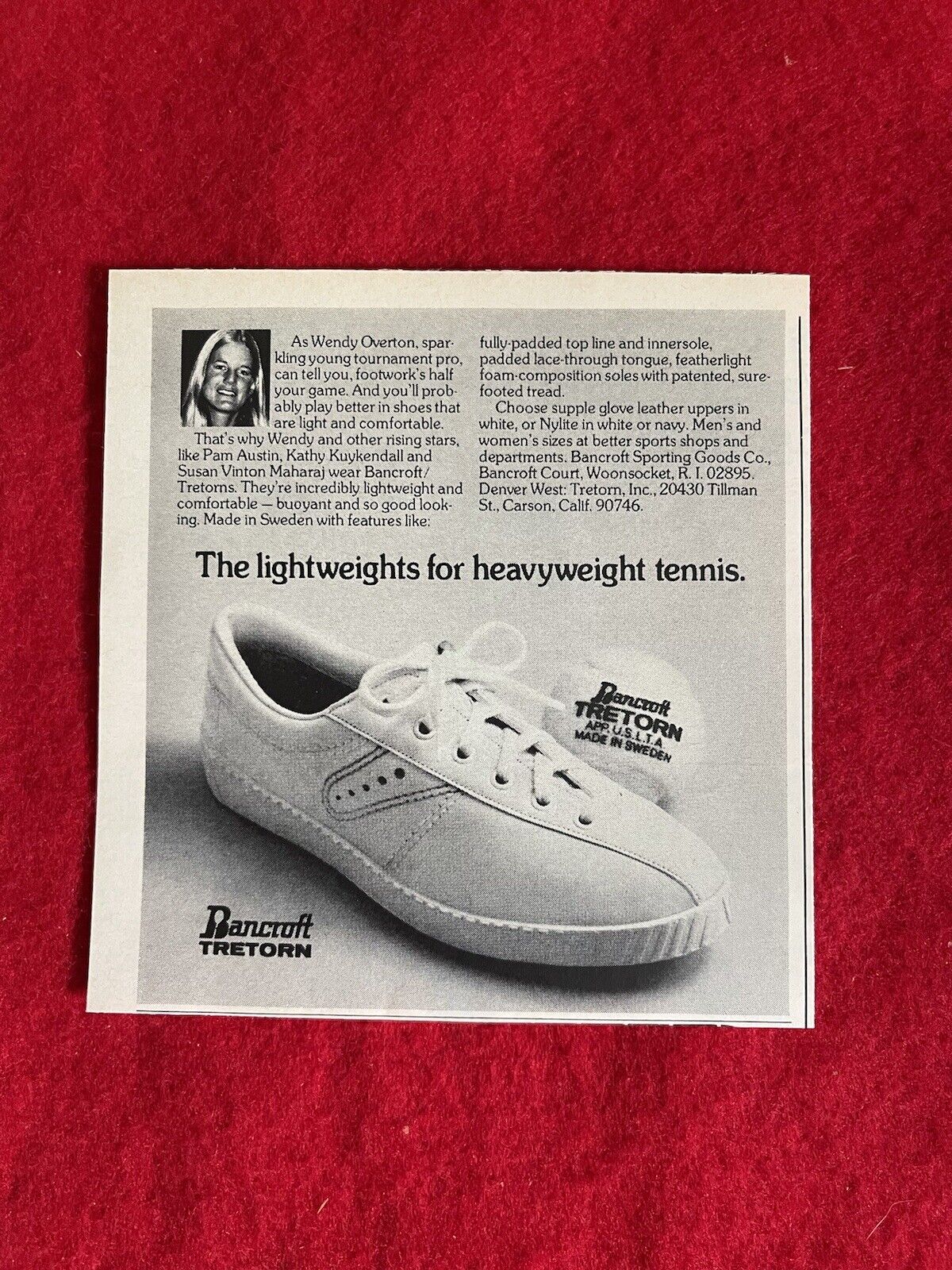 Vintage 1974 Print Ad Bancroft Tretorn Wendy Overton Tretorns Tennis Shoes