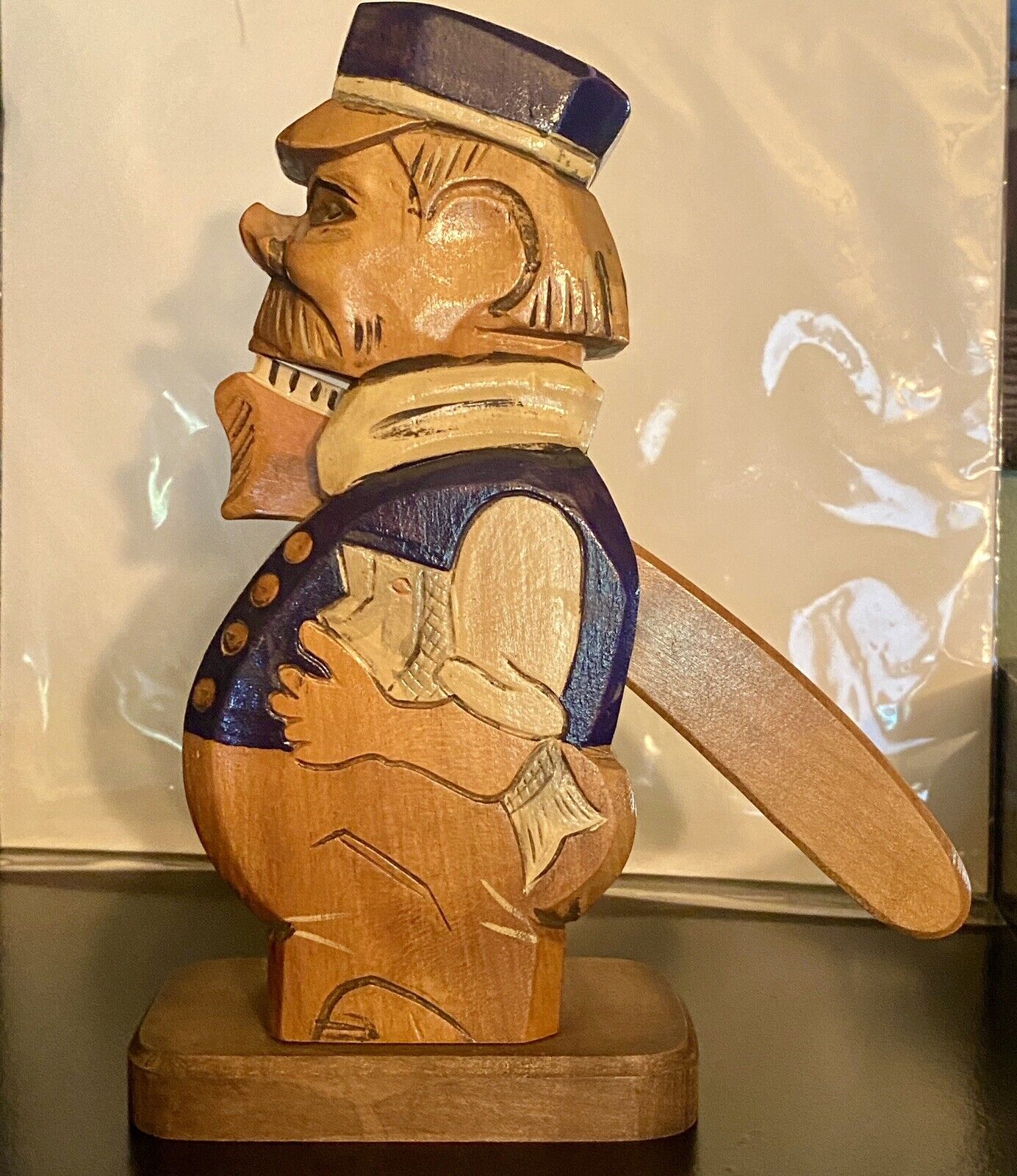 Vintage Rhonkunst German Hand Carved Wooden Nutcracker Fisherman 9” Black Forest
