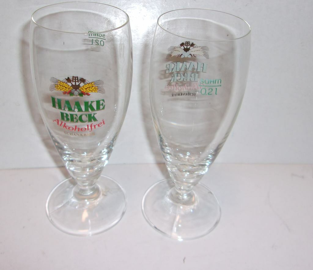 Lot of 2 Haake Beck Pils Stemmed Pilsner Beer Glasses SQHM 0.2 l, 8 oz 