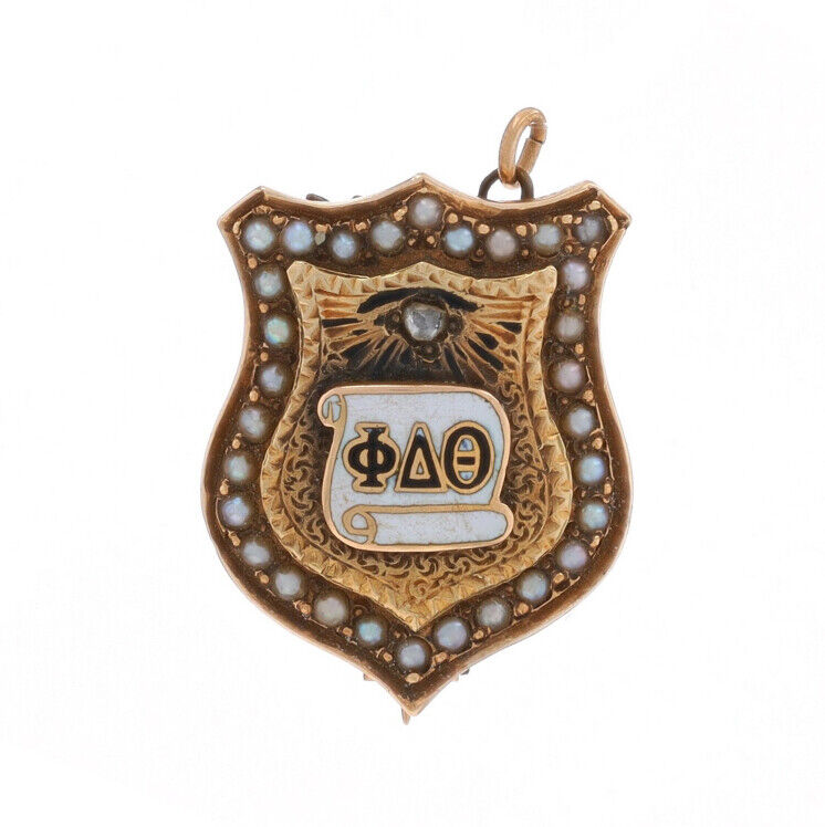 Yellow Gold Phi Delta Theta Badge - 18k Diamond 1885 Antique Fraternity Pin