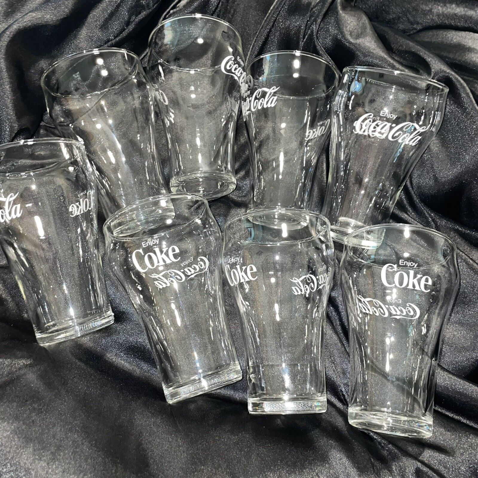 VINTAGE COCA COLA GLASSES  8 Small I Missing Logo. See Photos