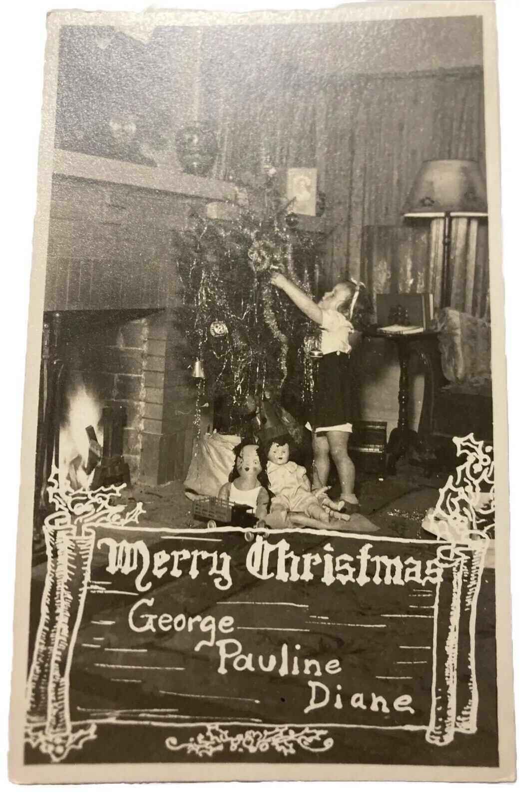 Christmas Sonoma county 1932 Christmas tree and little girl Photo Snapshot B2f17