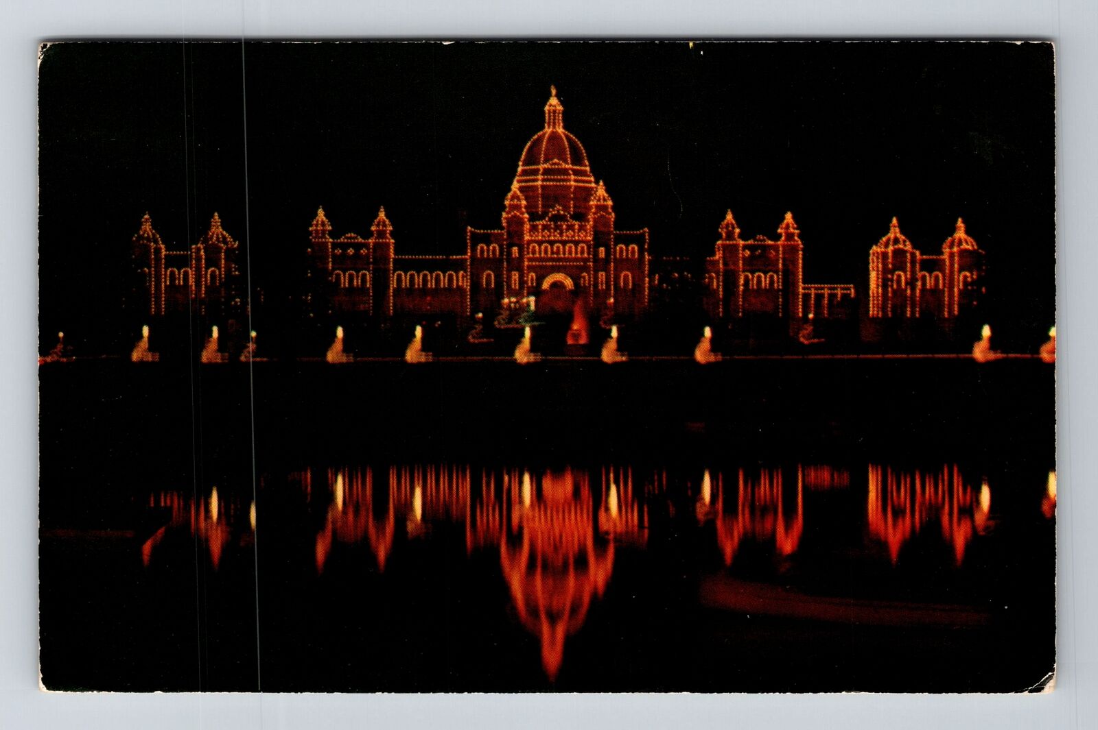 Victoria BC-British Columbia Night Lights on Parliament Buildings Old Postcard