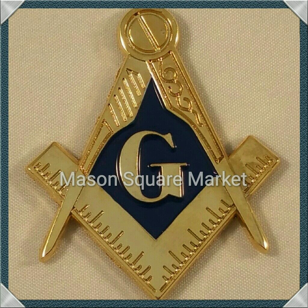 New Mini Freemason Masonic Square and Compass Car Emblem Gold & Blue Tone 