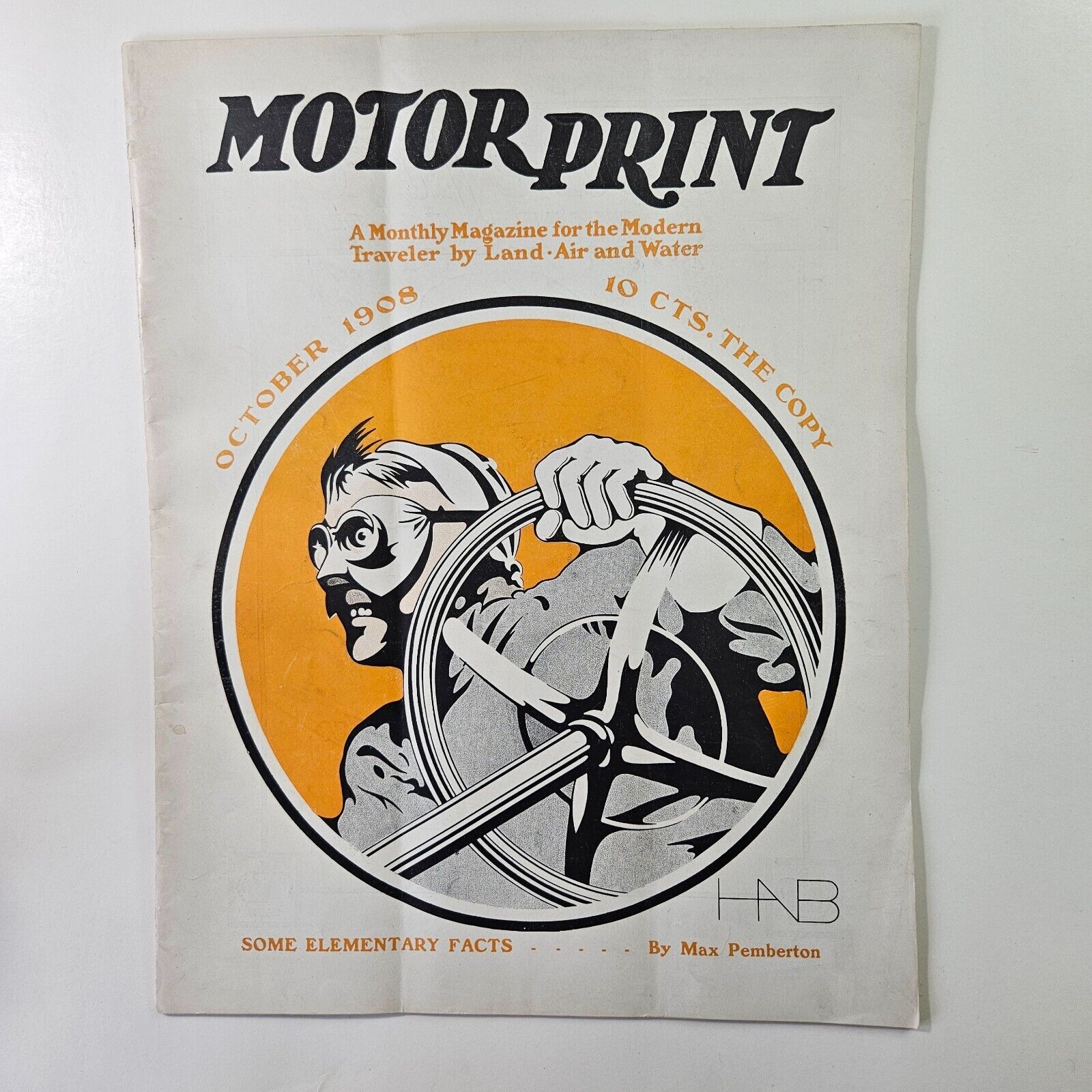 Rare October 1908 Motor Print Magazine Land Sea Air Motorcycle