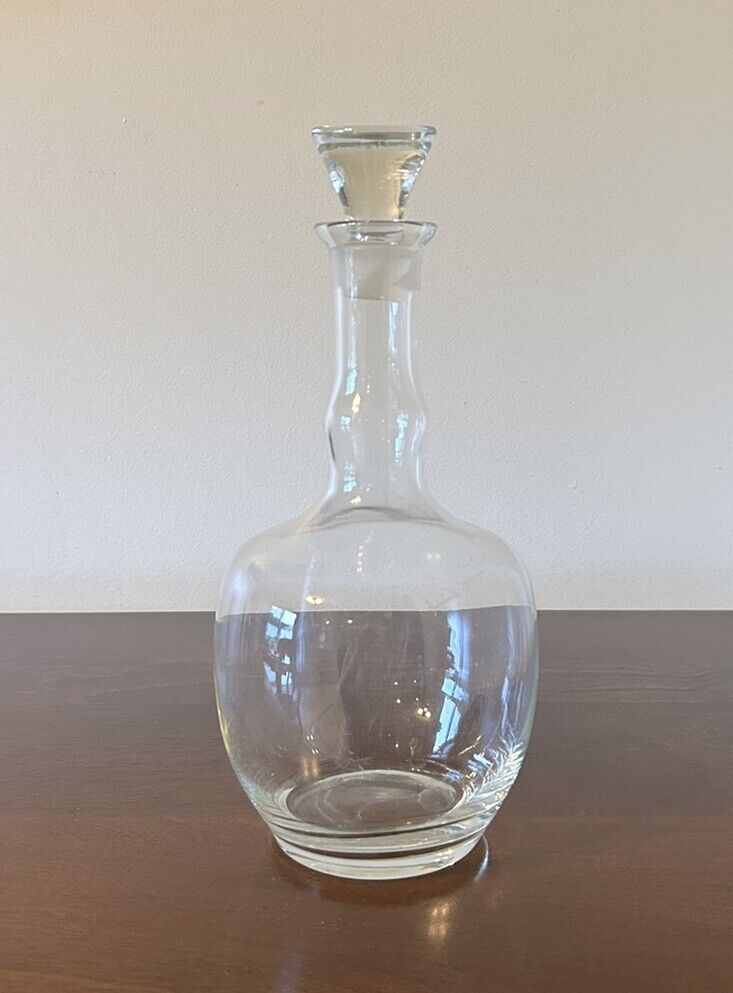 Vintage Clear Glass 11” Decanter Bulbous Barware Bottle & Stopper