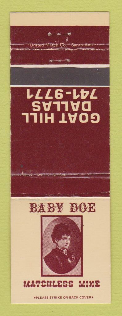Matchbook Cover - Baby Doe Matchless Mine girlie Dallas TX WEAR