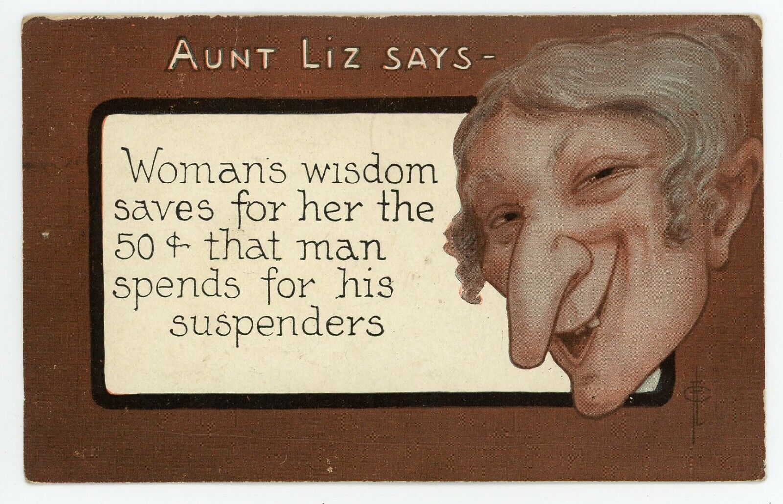 Antique Postcard Aunt Liz Says - Woman\'s Wisdom - Family Dope Series #5474 c1913