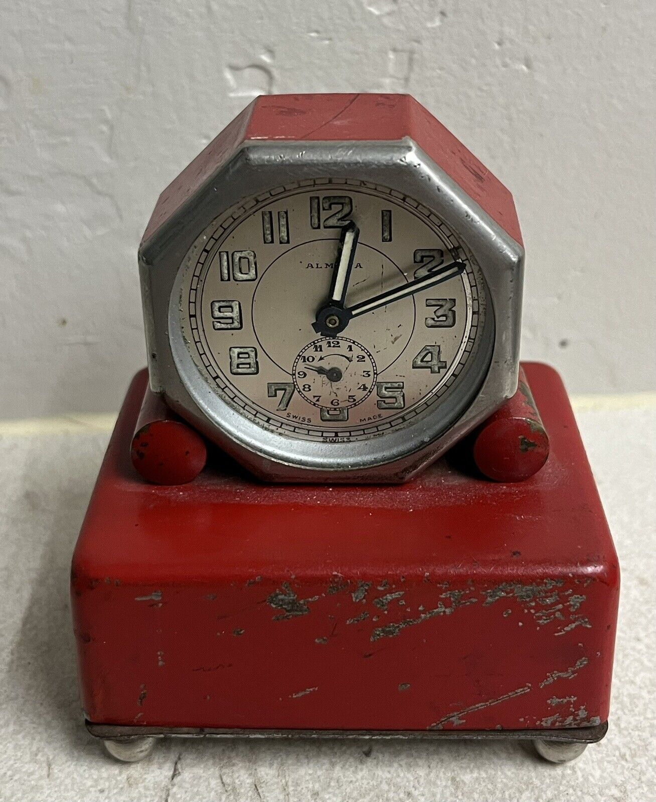Antique Almava Music Box Alarm Clock, Used, Swiss Made, 1 Jewel