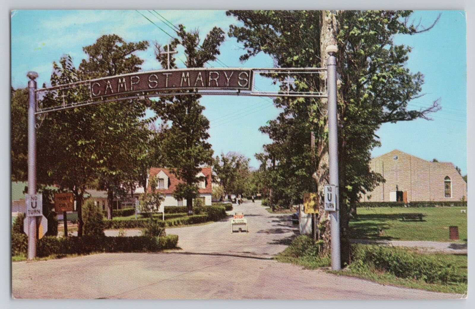 St Mary\'s Ohio OH EUB Church Camp Main Gate Auglaize County Chrome Postcard 1964
