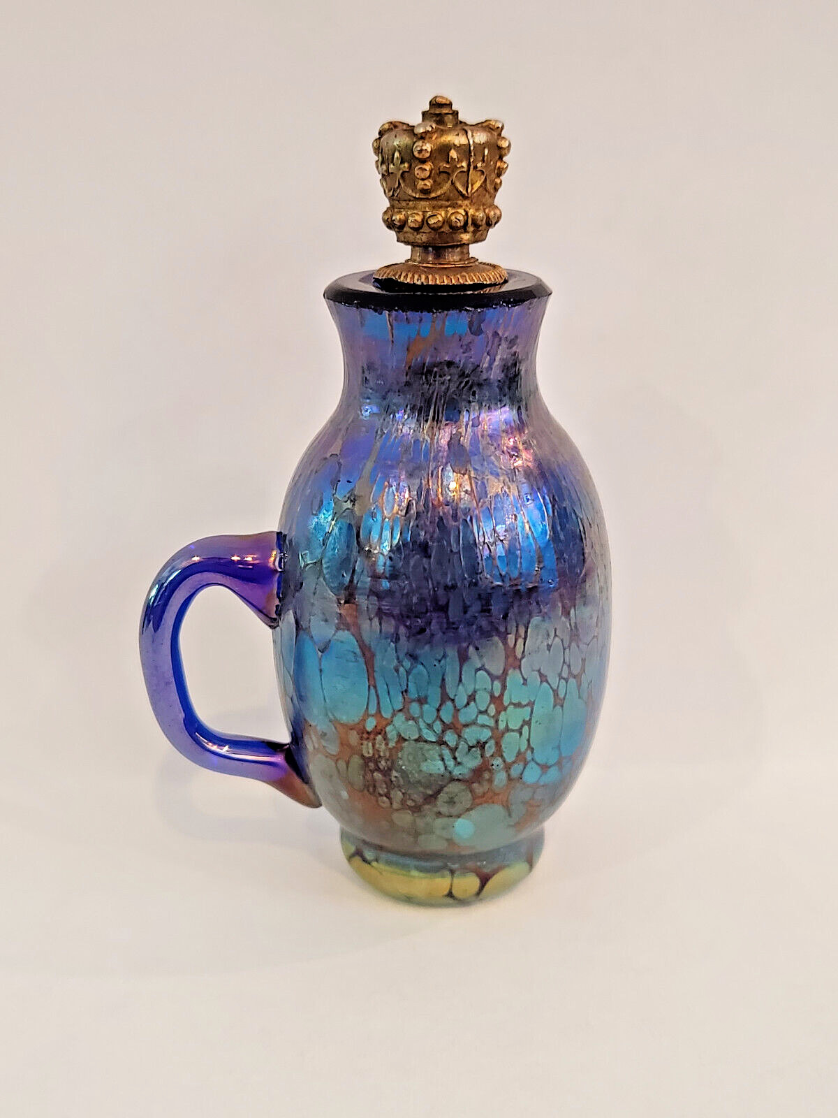 Loetz Miniature Perfume Cobalt Papillon Iridescent Glass Art Nouveau 1900