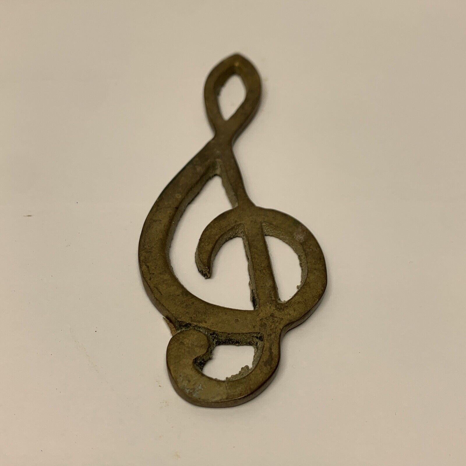 VINTAGE 6” SOLID BRASS TREBLE CLEF MUSIC NOTE, PAPER WEIGHT OR FOR CRAFT