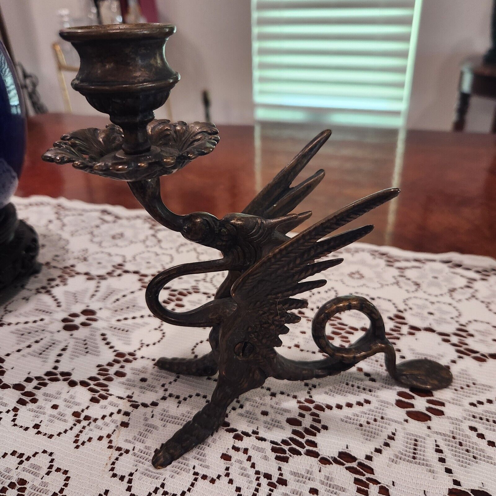 Unique Vintage Venetian Bronze Brass Dragon Candle Holder