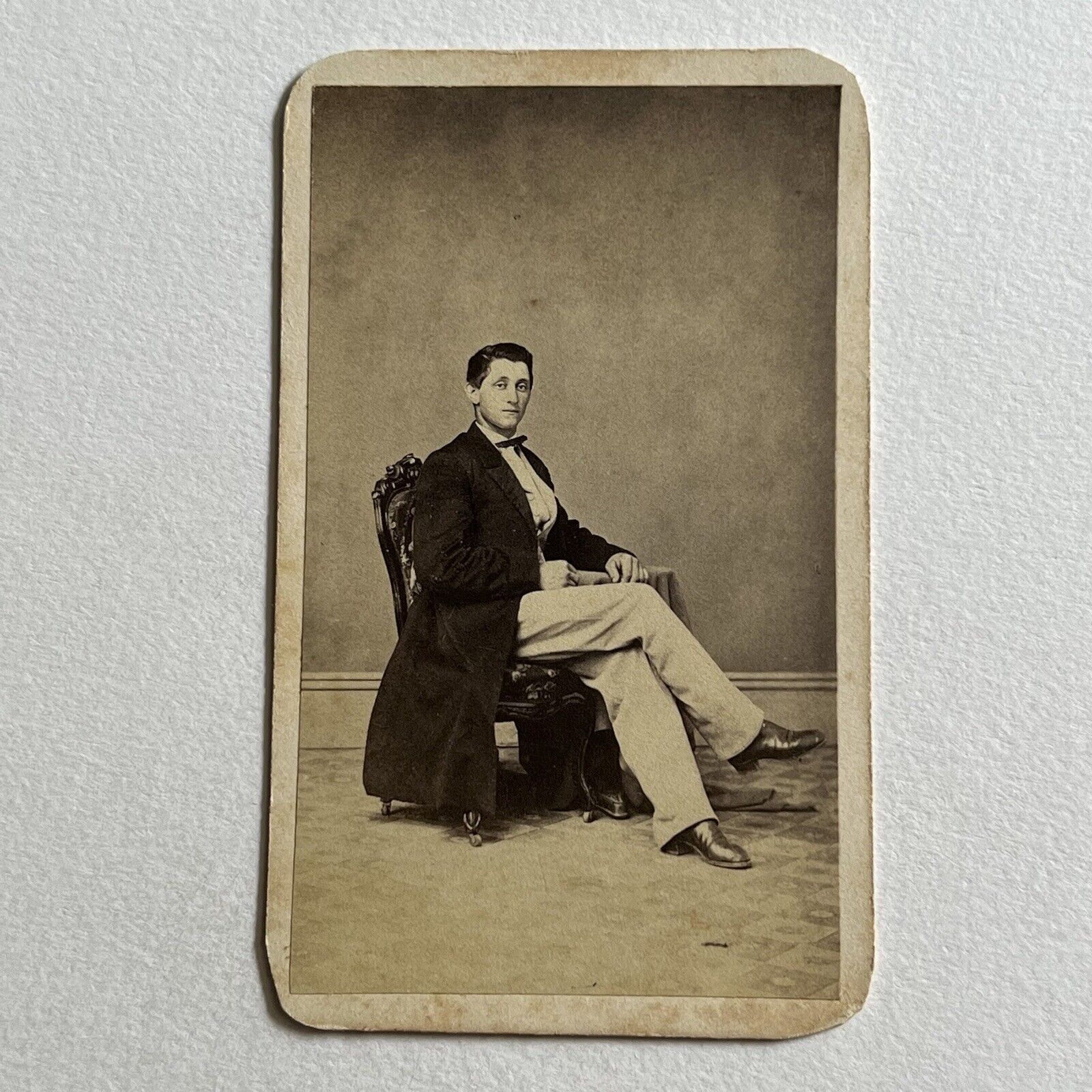 Antique CDV Photograph Handsome Young Man In Chair Great Pose Easton PA