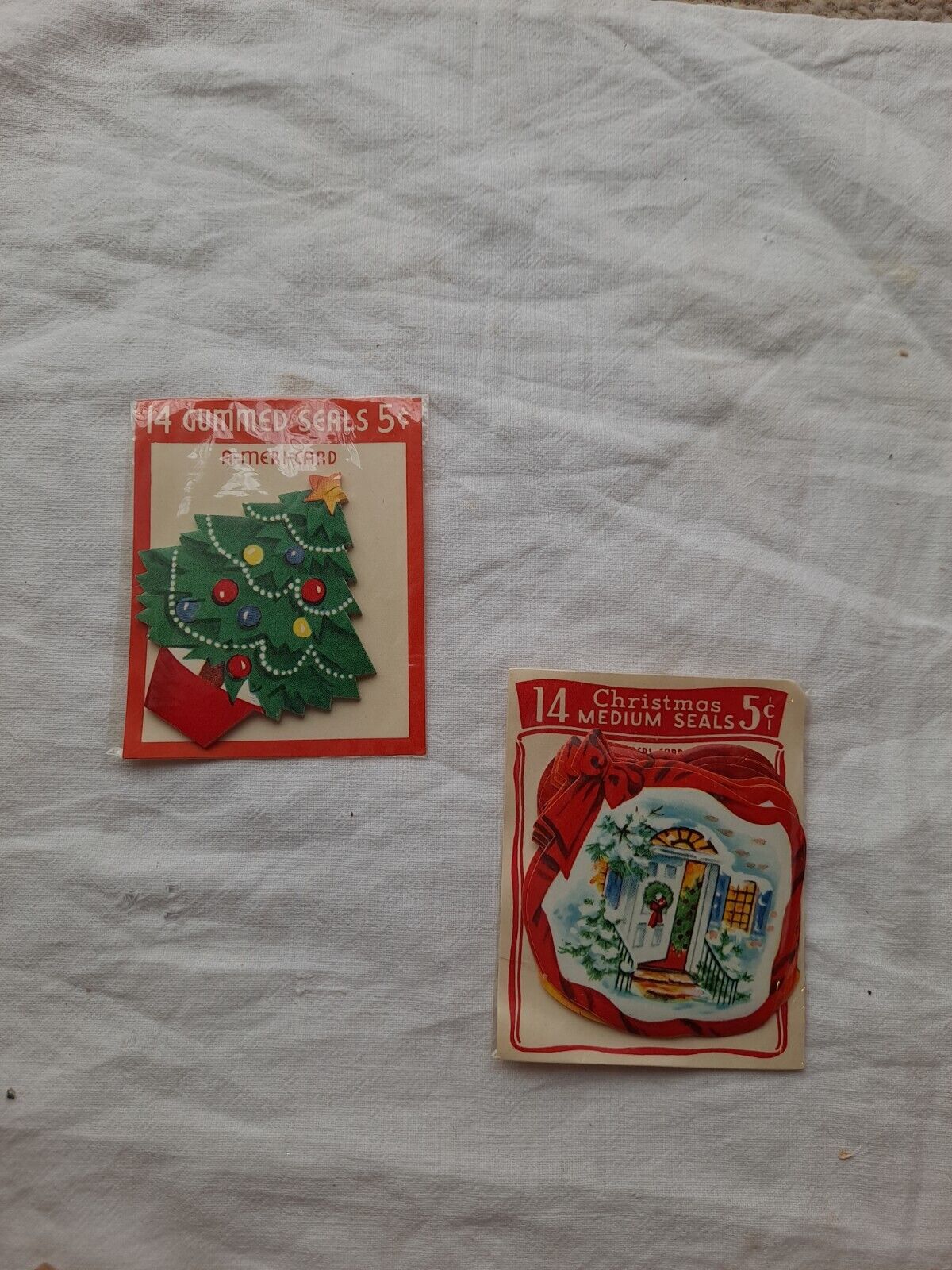 Vtg Americard  Christmas Gummed Seals for Cards Trees Holly Rare Htf Sealed