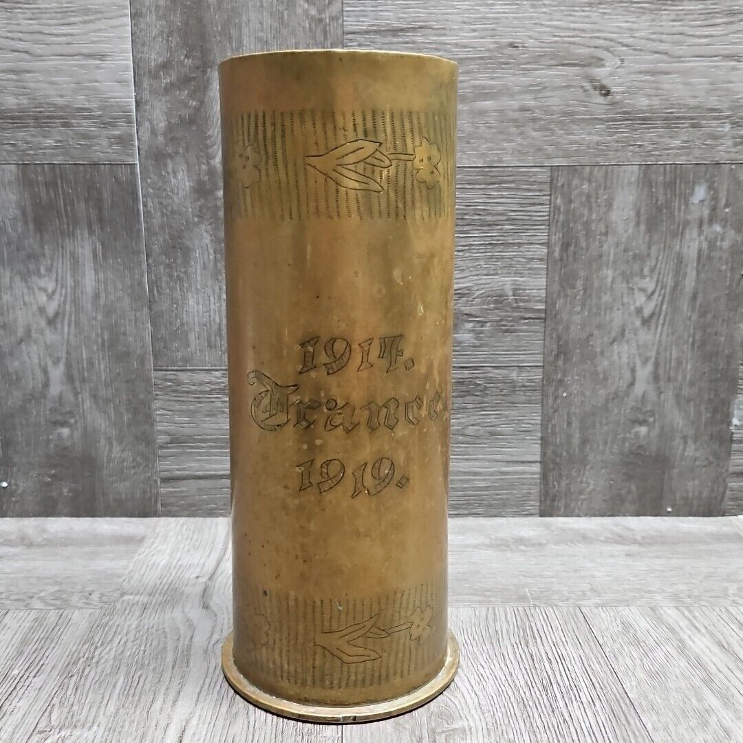 1918 WWI Trench Art Brass Artillery Shell - Souvenir Of The Great War 1914-19