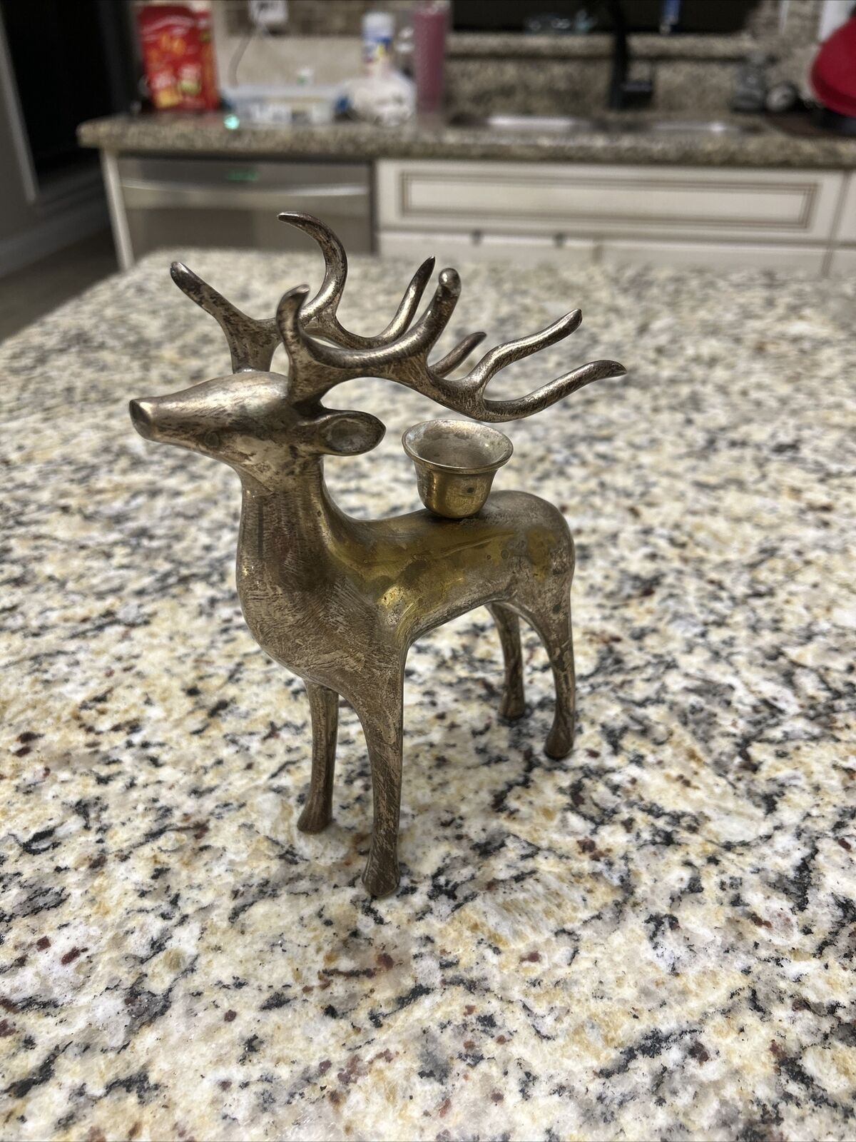 Vintage Solid Brass Reindeer Stag Deer Candle Holder Figurine