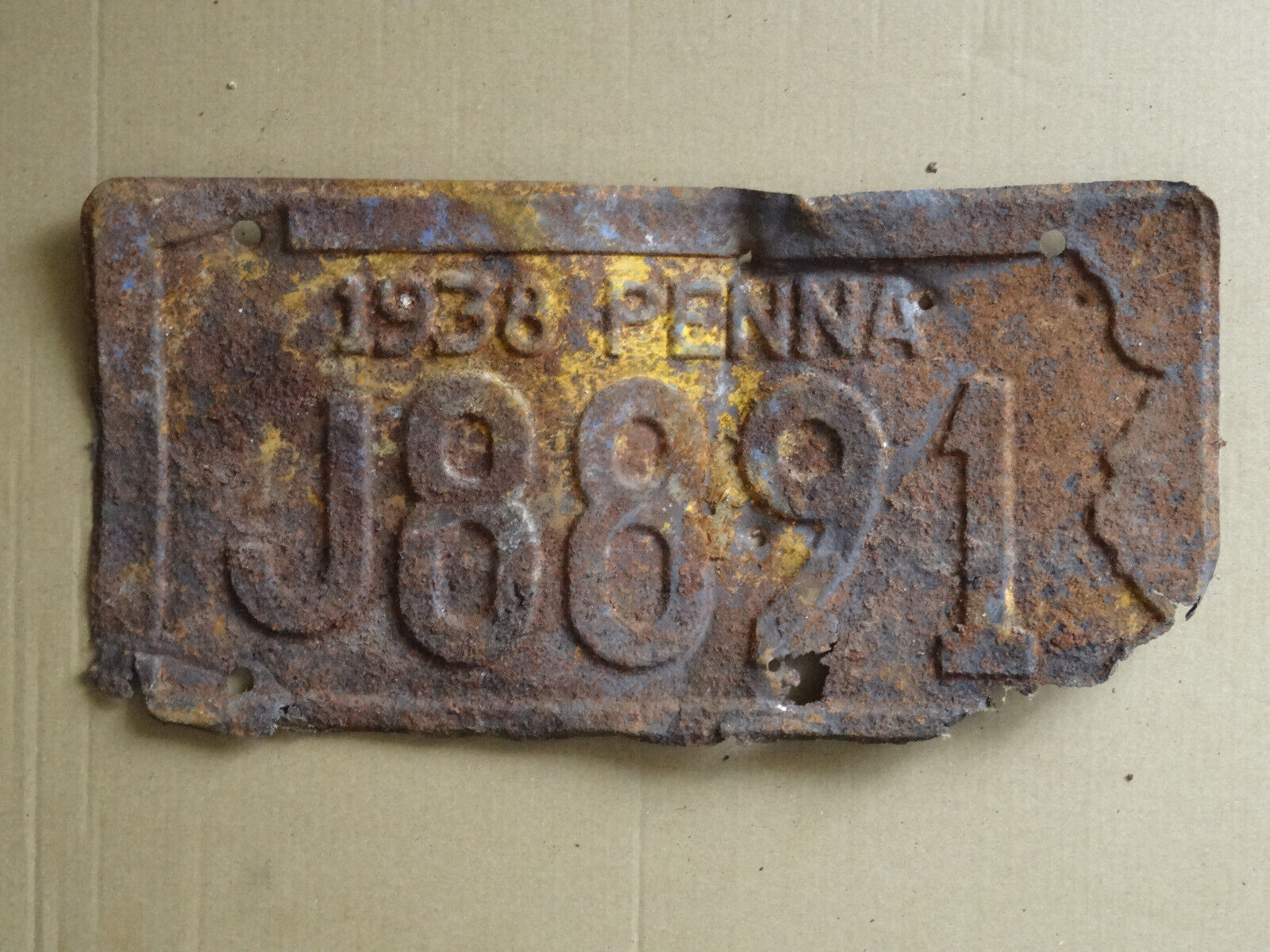 1938 J8891 Pennsylvania License Plate / American Number Plate