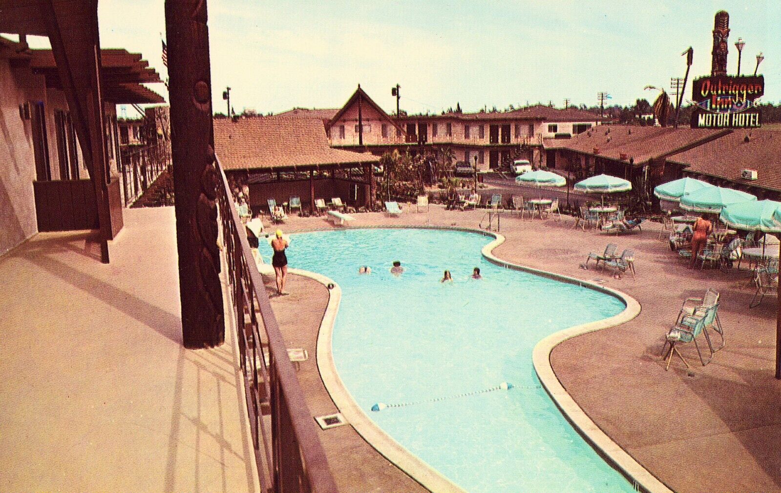 Pool, Outrigger Inn Motor Hotel - Long Beach, California Vintage Postcard
