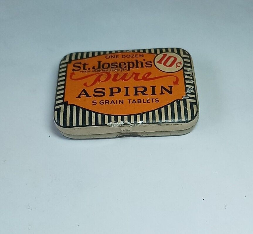 Vintage St. Joseph's One Dozen 12 Pure Aspirin Tablet Hinged Medicine Tin