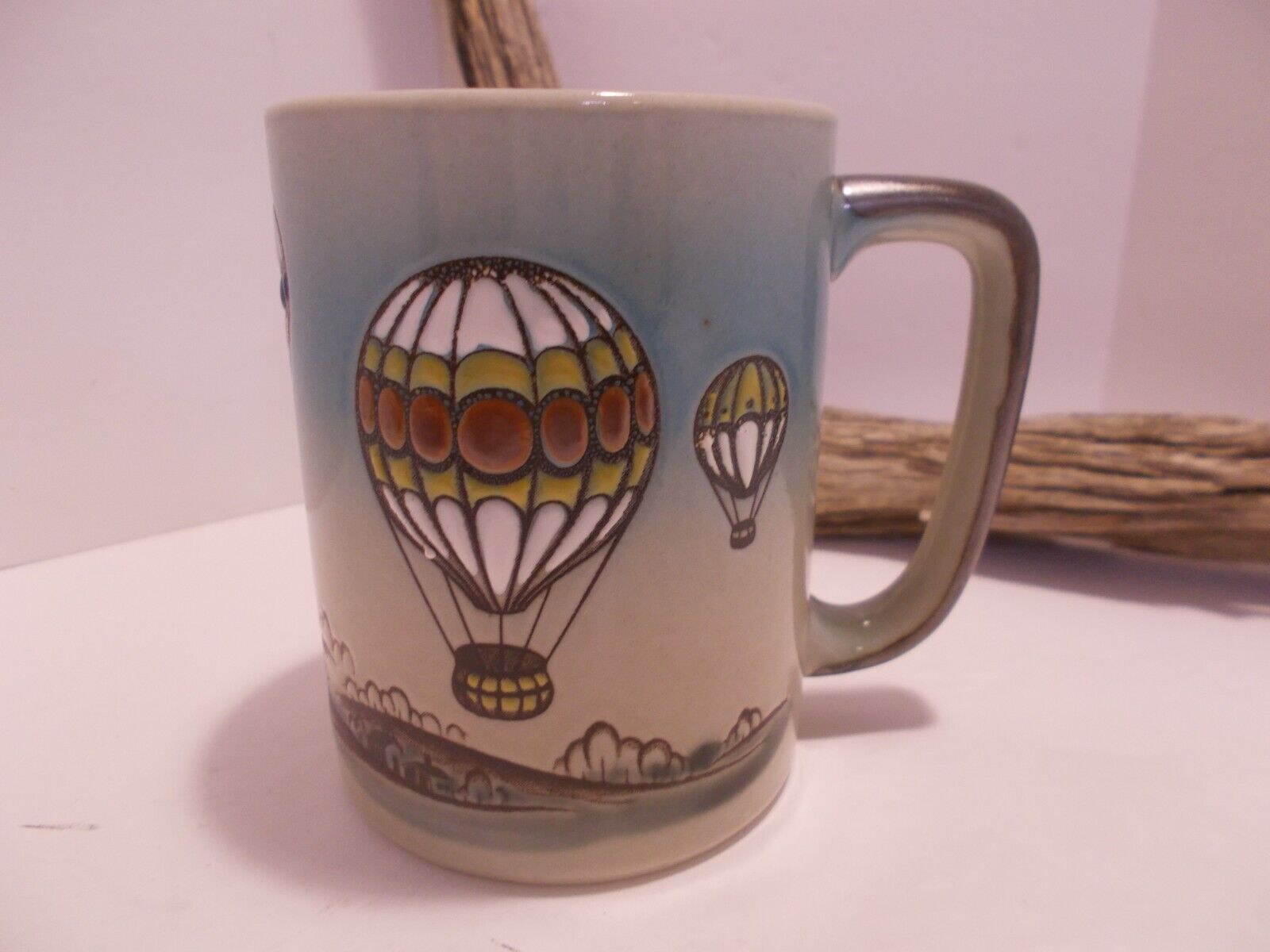 Vintage Hot Air Balloons Mug Embossed Cup Cute Adorable Fun Gift Friend Blue