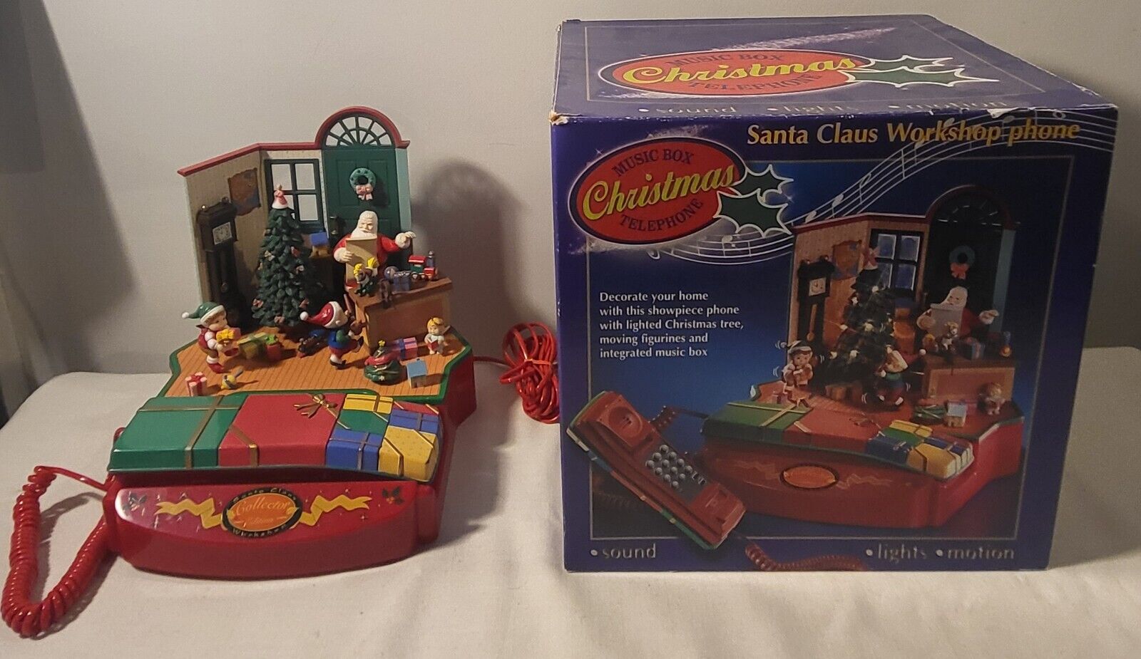 Vintage 1997 Music Box Christmas Telephone Santa Claus Workshop Phone Tested