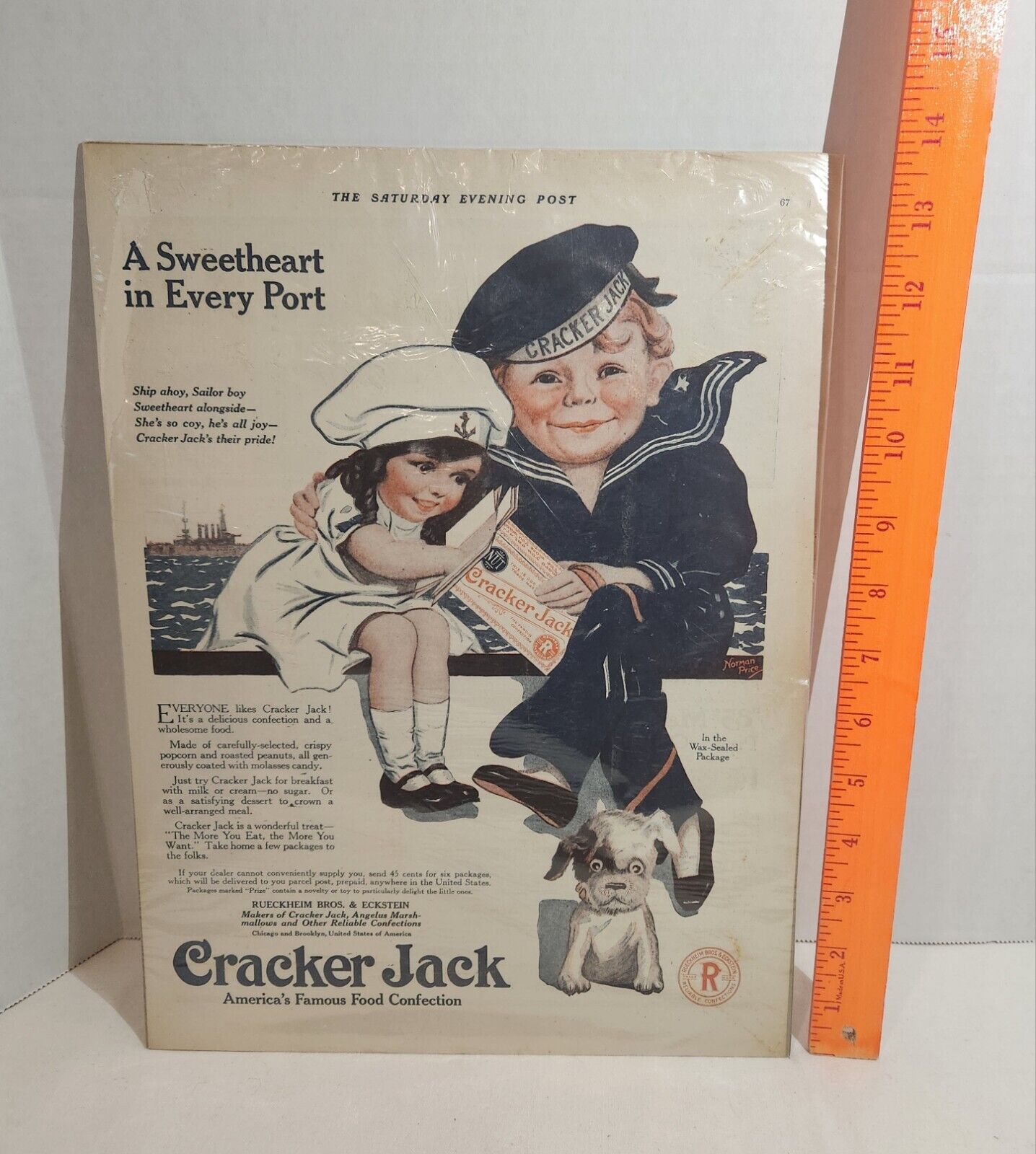 Saturday Evening Post 1925, CRACKER JACK, A Sweetheart In Every Port Sailor Ad
