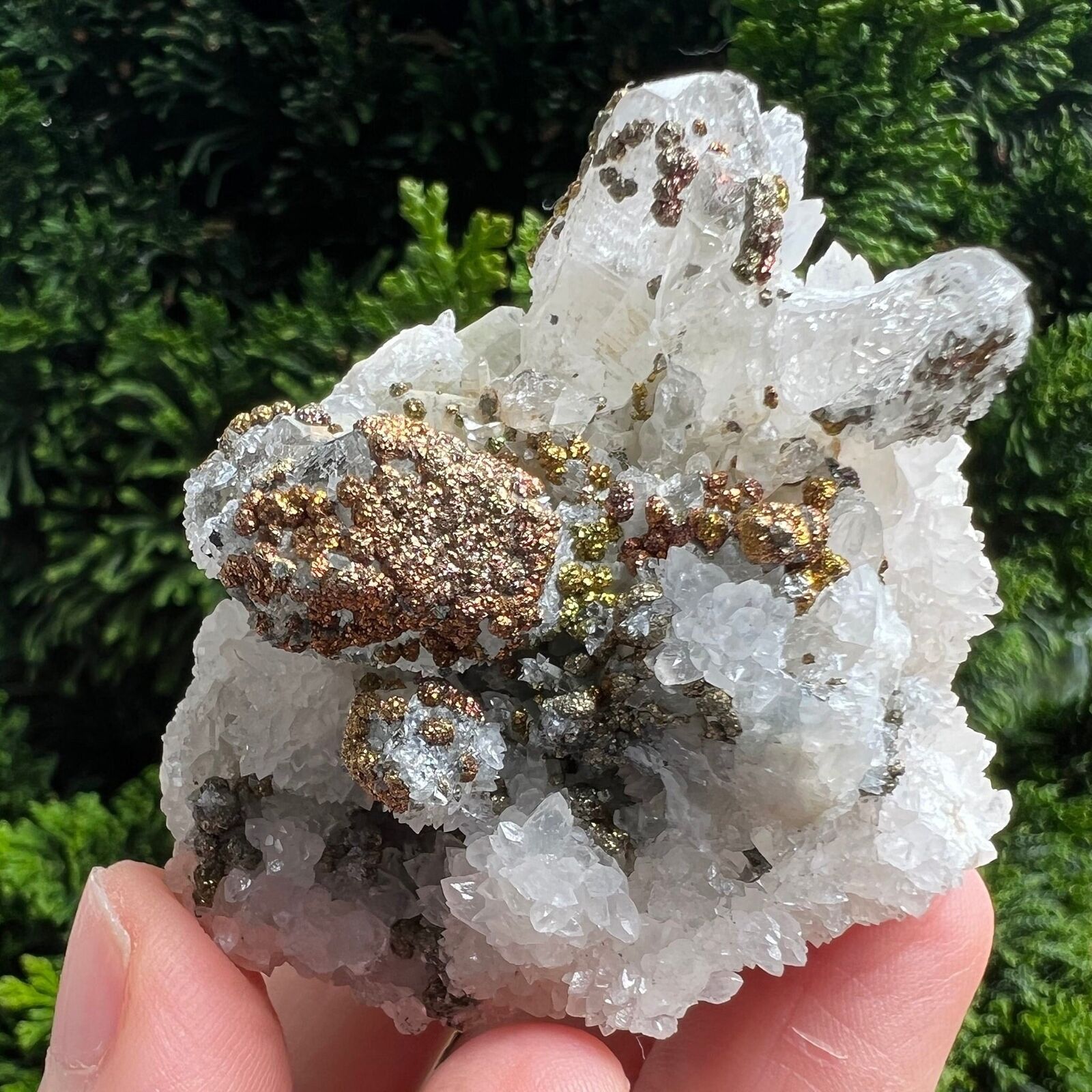 Pyrite on Quartz and Calcite from Taxco, Guerrero, Mexico