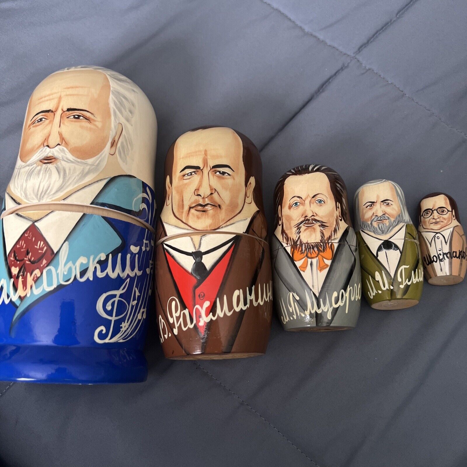 AUTHENTIC Russian Nesting Dolls - Tchaikovsky composers - 5 dolls - wooden