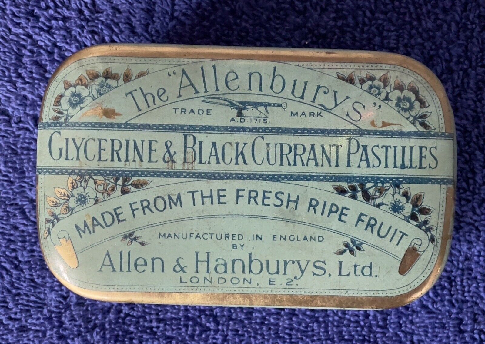Antique candy tin - Allenbury's Glycerine & Black Currant Pastilles