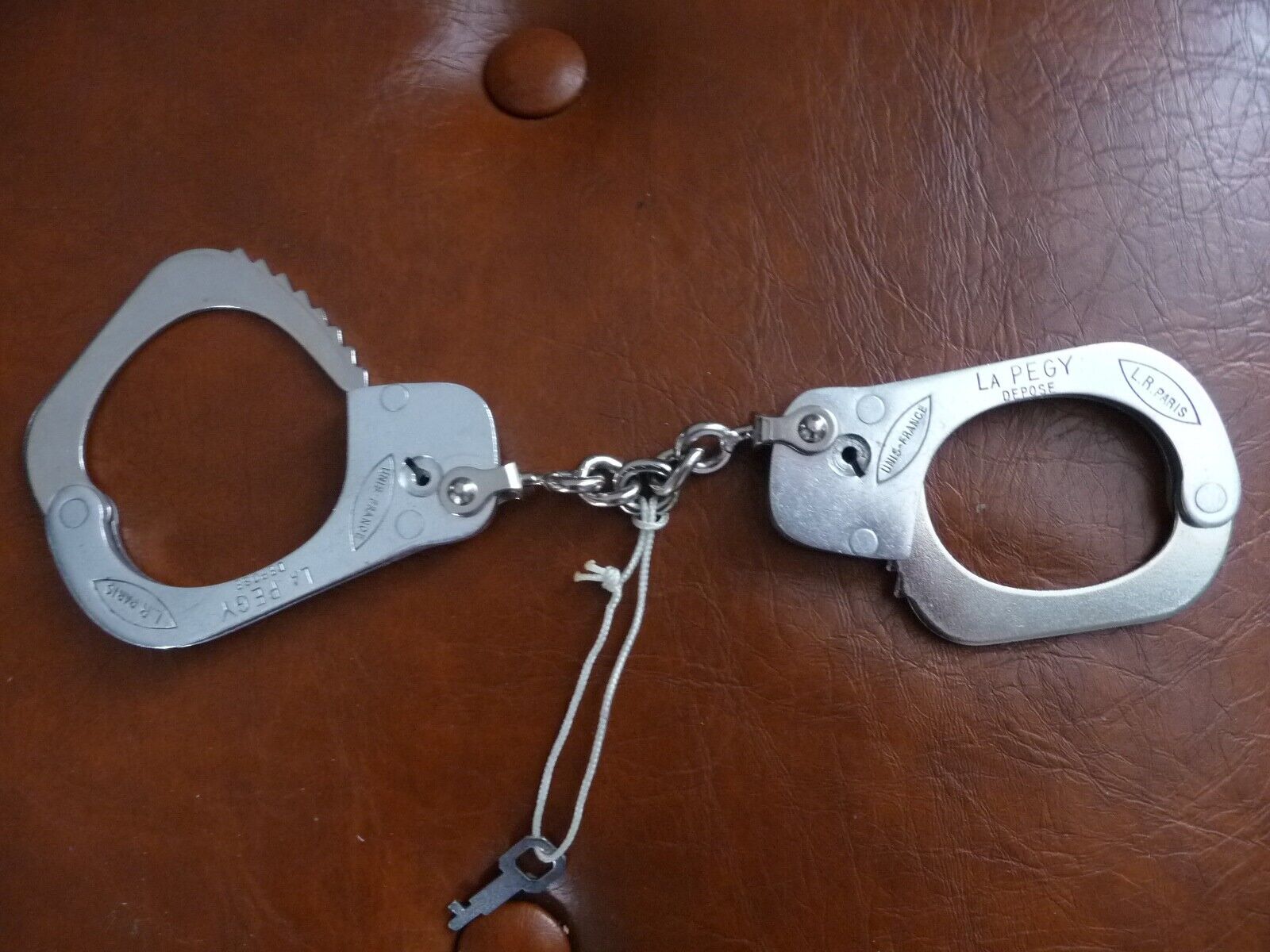Original  french LaPegy national police Handcuffs Rare +orig key Excellent