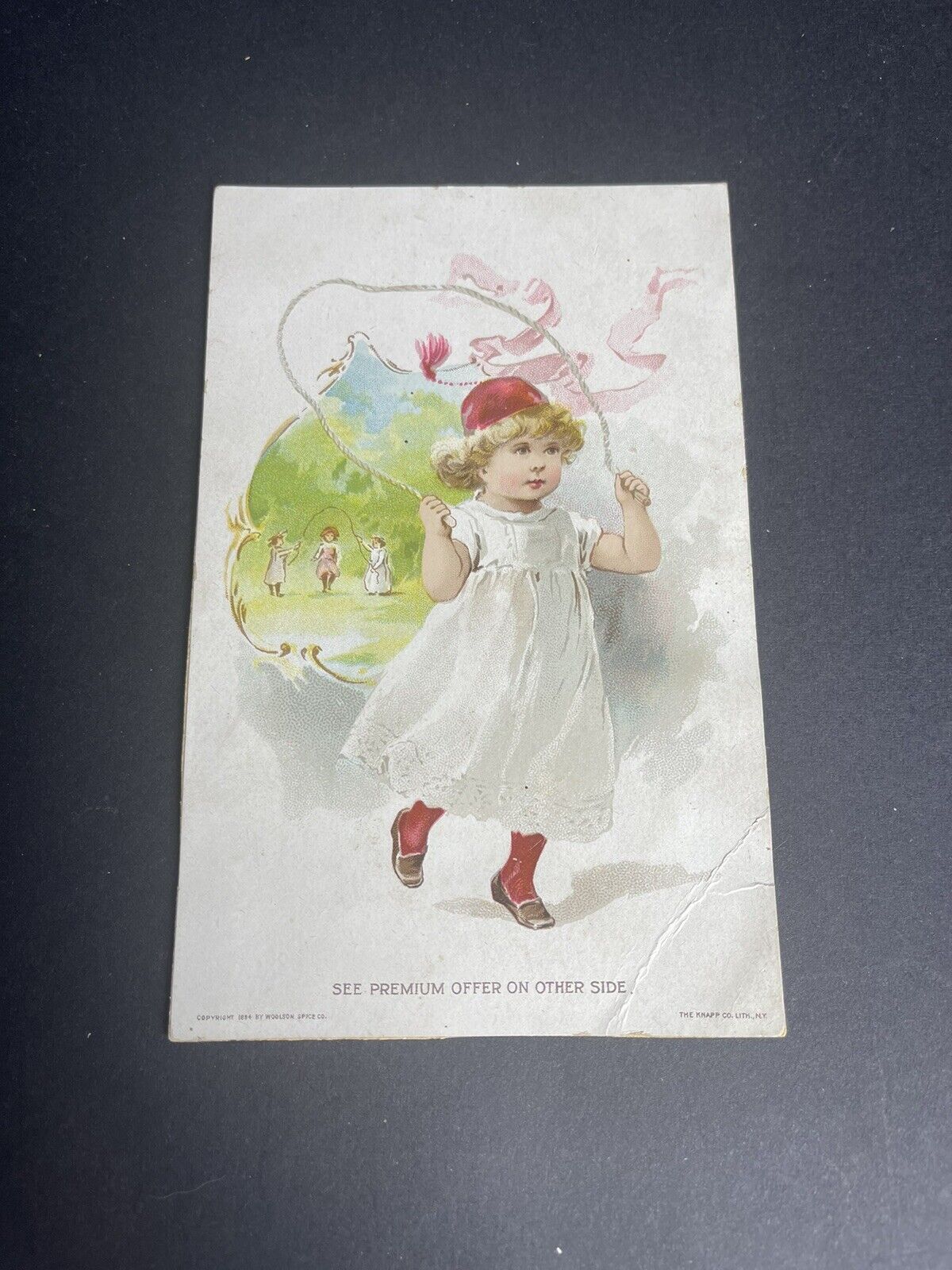 1894 Victorian Trade Card Beautiful Girl Jump Ropping & 3 Others In Background