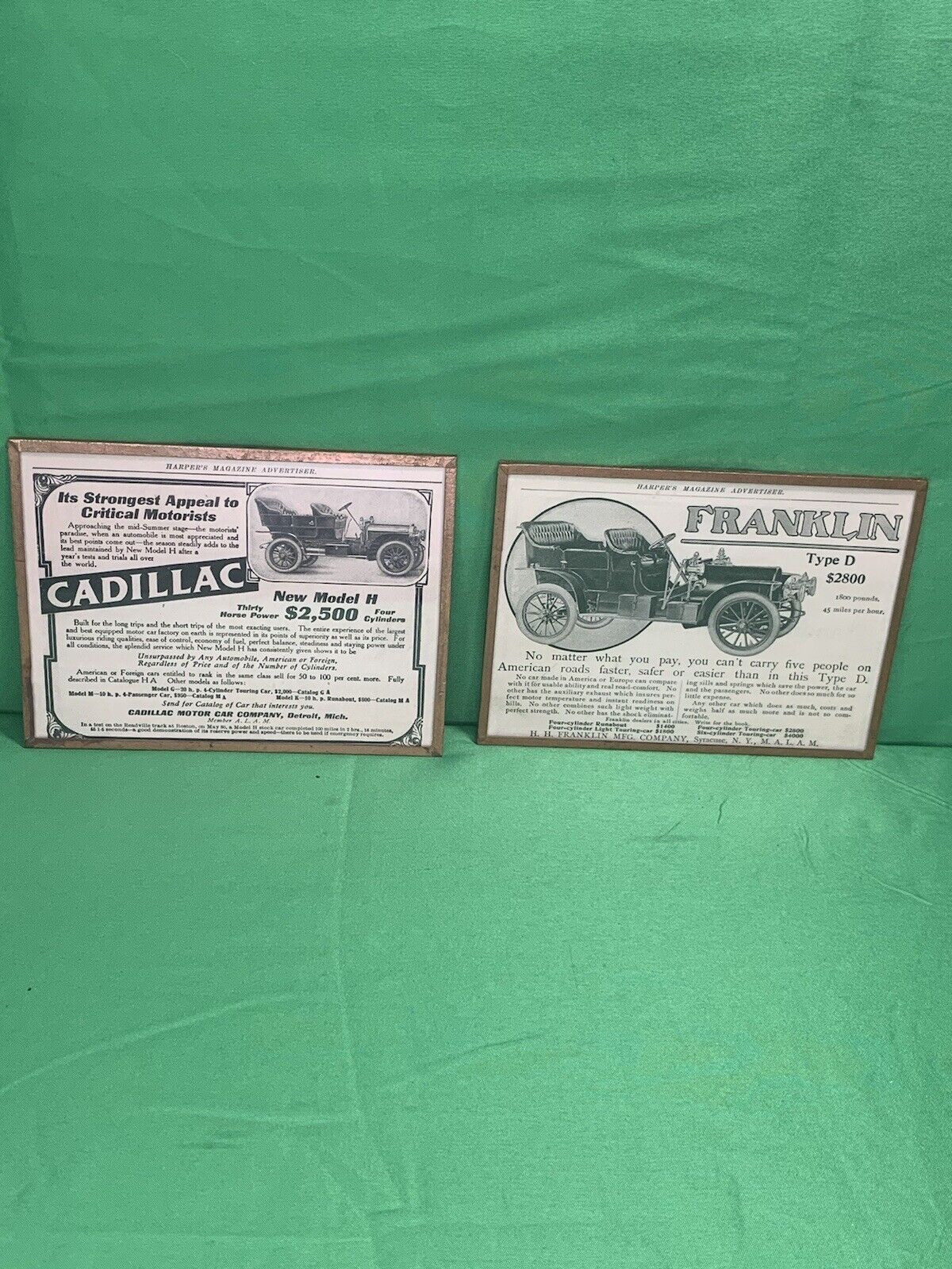 HARVEY’S  WALLHANGERS  USA Original Add - Cadillac And Franklin Old Cars Frames