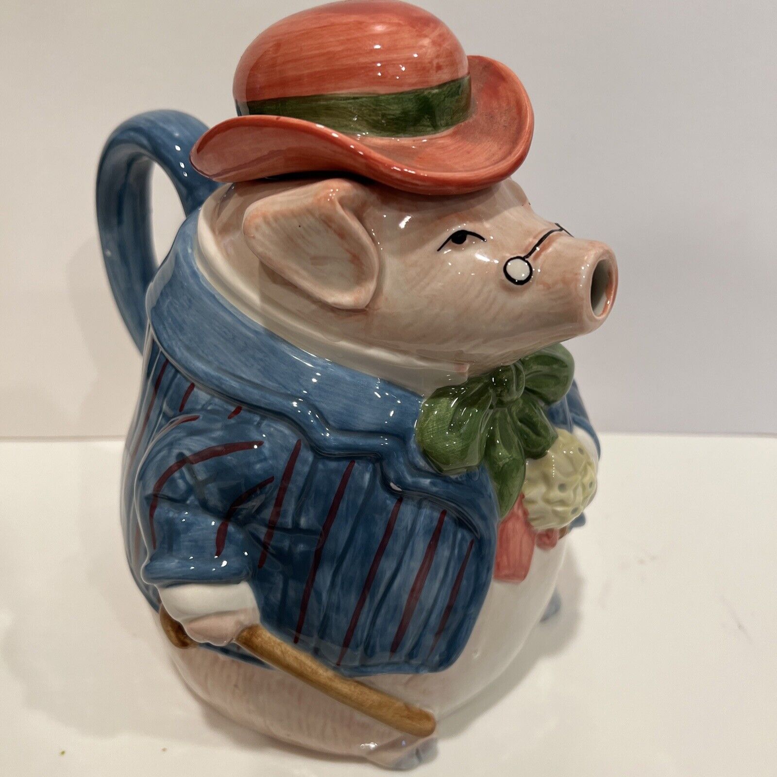 Vintage Fitz and Floyd Ceramic Pig Tea Pot 1987 1 1/2 QT FF Country Farm Pig