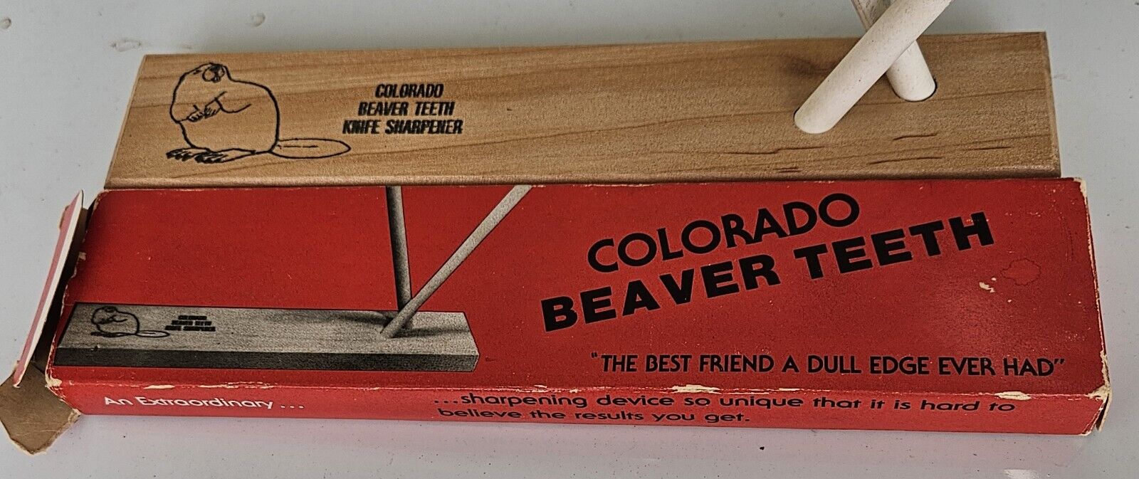 Vintage Colorado Beaver Teeth Knife, Blade Sharpener in Original Box ( 75 1)