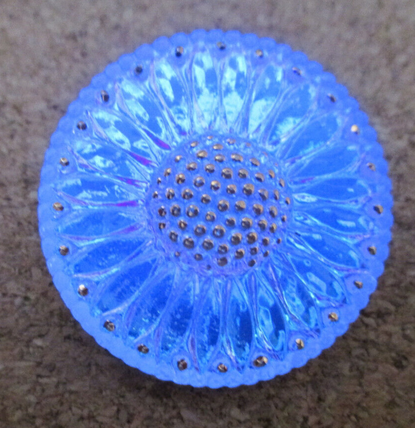 1-Czech Glass Multicolored Sun Flower-UV Reactive Front-Silver Back Button #32