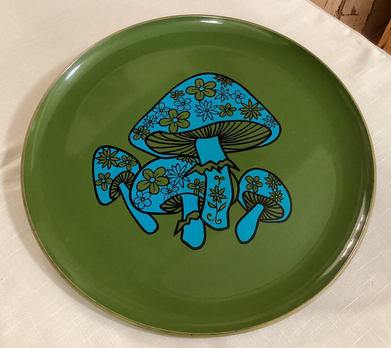 Vintage 1970’s Mod Takahashi Avocado Green & Turquoise Blue Mushroom Plate Tray