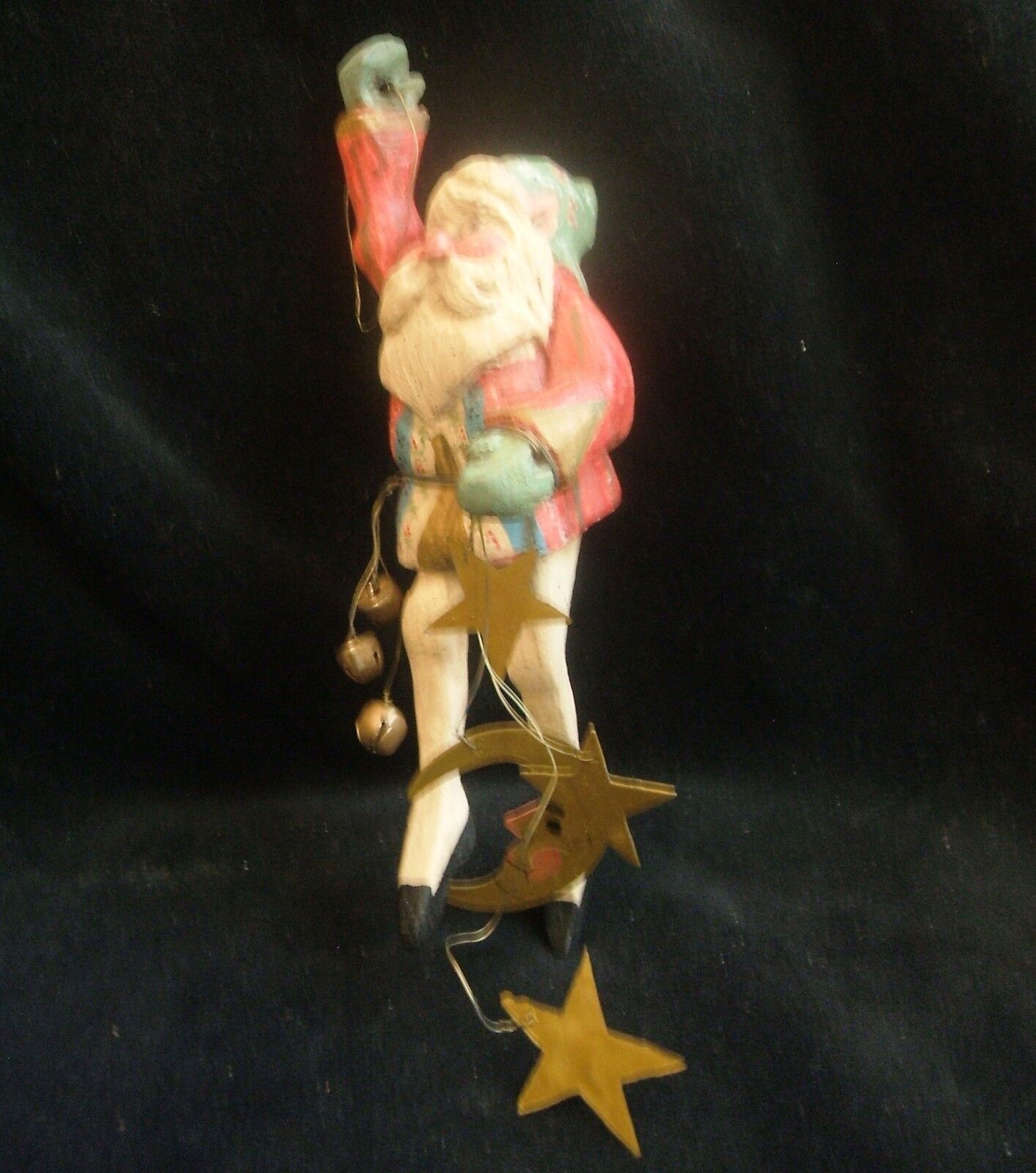 Vintage 1988 Wood Hand Painted Santa Elf Ornament Designed by Denise Calla Stars