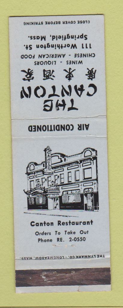 Matchbook Cover - Canton Chinese Restaurant Springfield MA