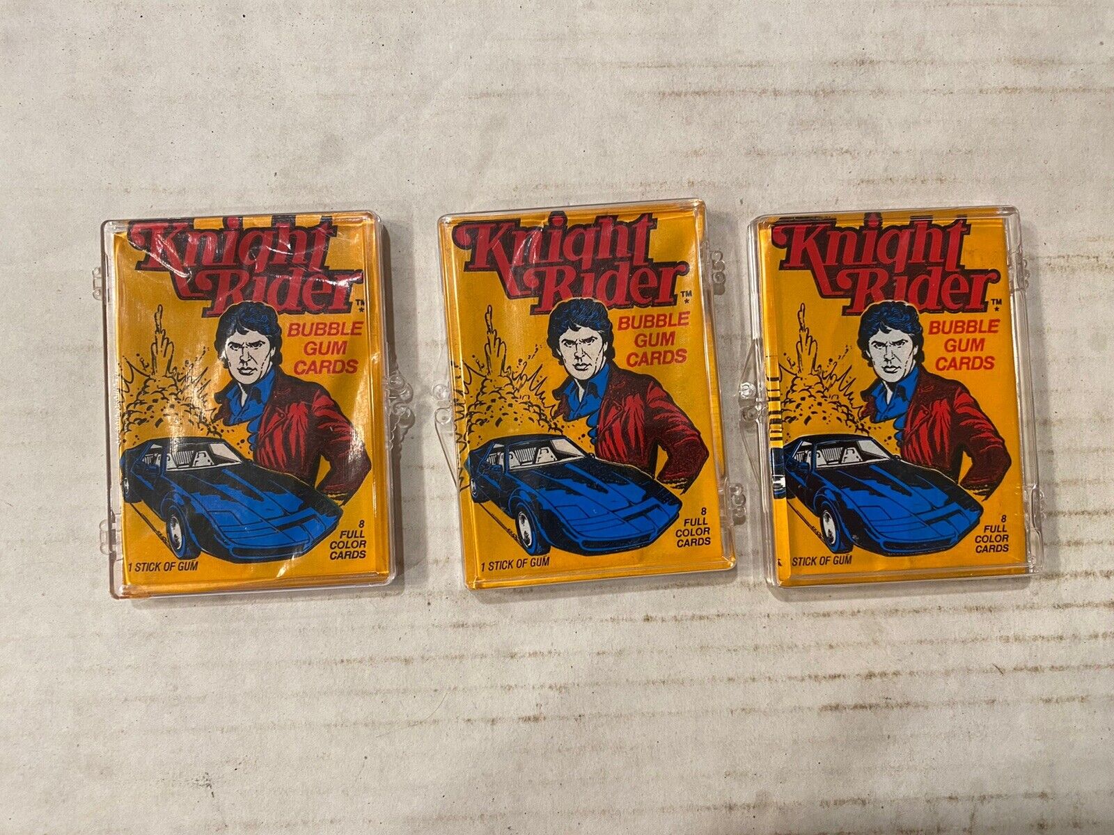3 Packs 1982 Donruss Knight Rider TV show wax pack , Each In A Snap Case Bx33