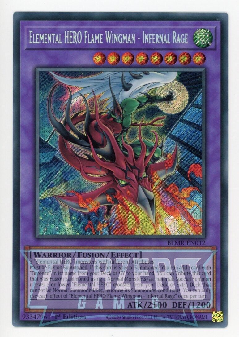 Yugioh Elemental HERO Flame Wingman - Infernal Rage BLMR-EN012 Secret Rare 1st