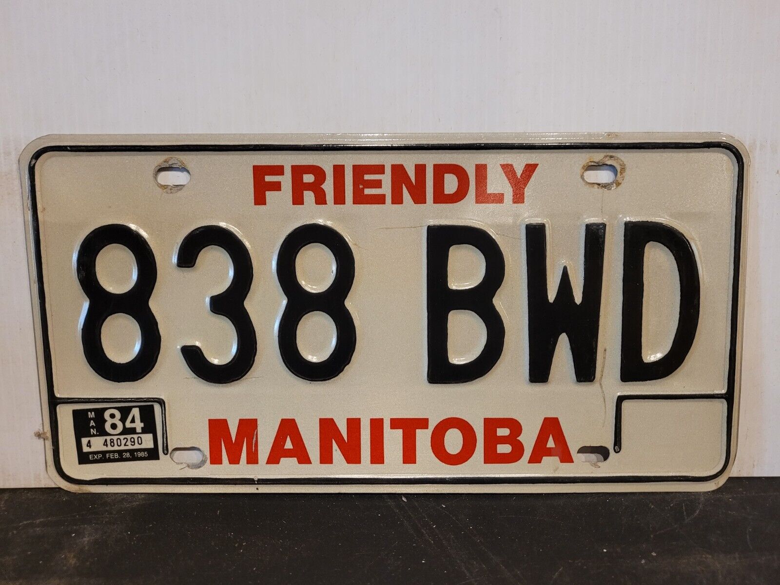 1984 Manitoba License Plate Tag Original.