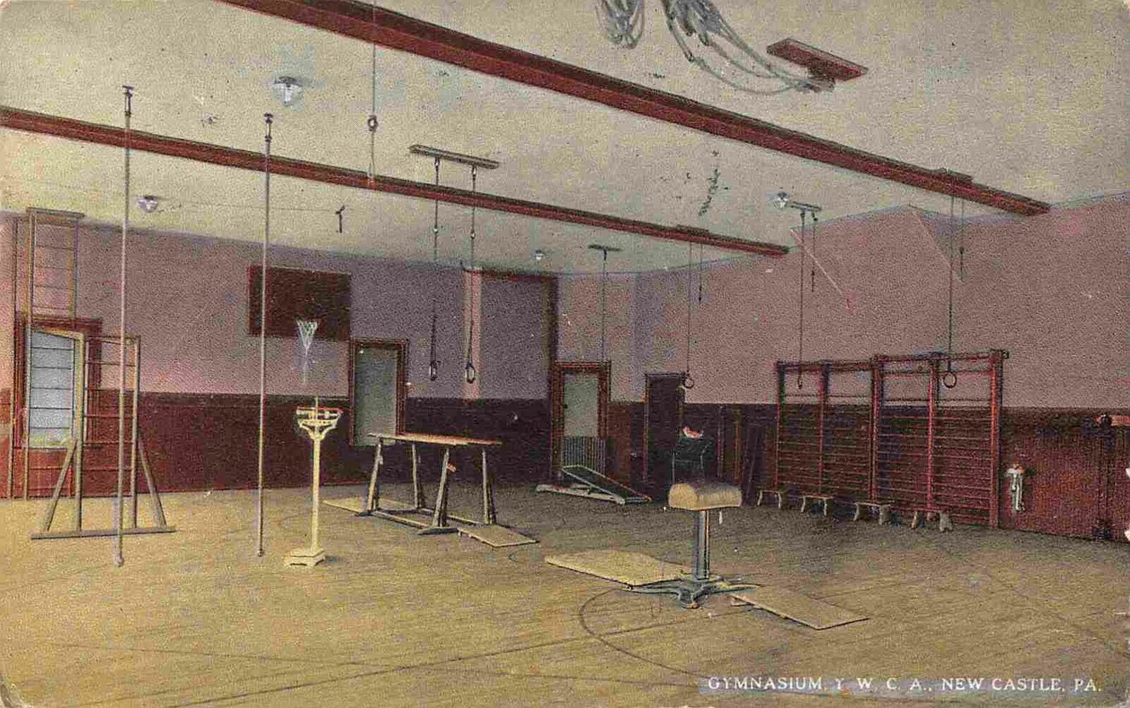 Gymnasium Interior YWCA New Castle Pennsylvania 1916 postcard