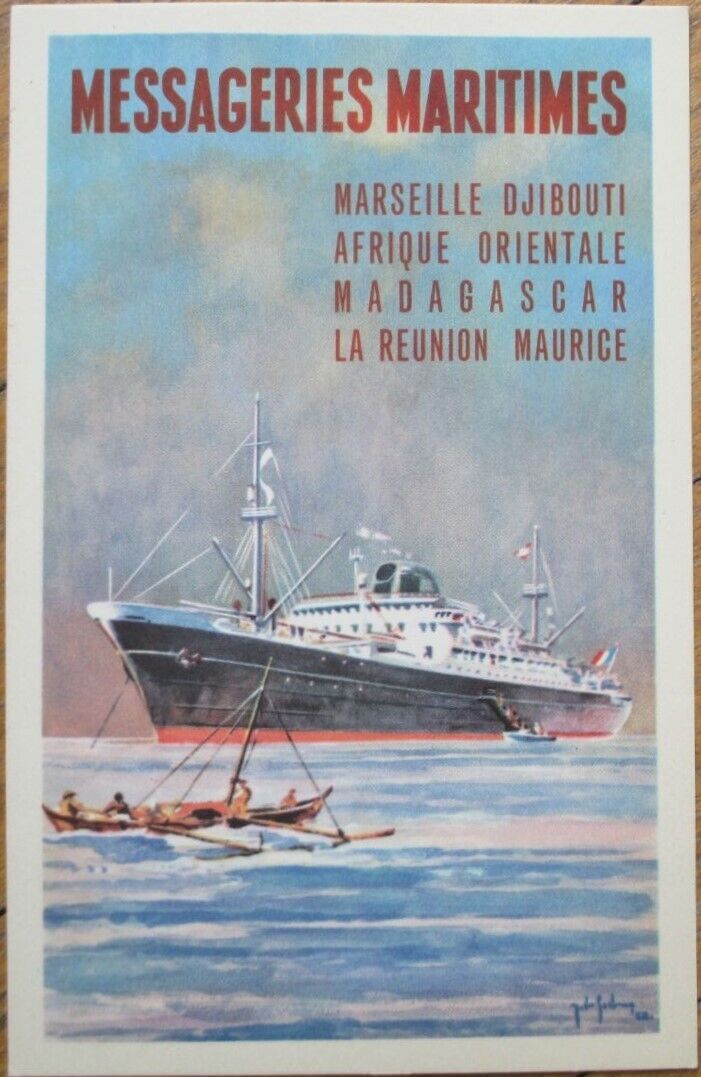 Messageries Maritimes 1950s French Ship Line Advertising Postcard, Madagascar