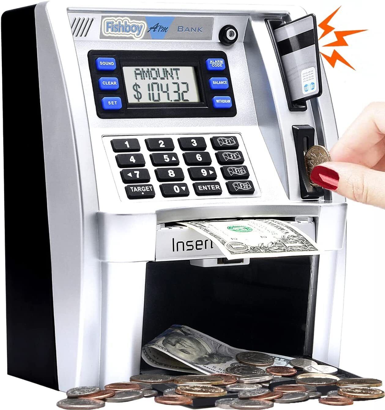 2023 Upgraded ATM Piggy Bank for Real Money for Kids with Debit Card Bill Feeder